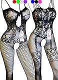 Daisland 2 Women Lingerie Mesh Fishnet Chemise Bodystocking Babydoll Bodysuit (1 Black 0313 1 Black 018, Regular)