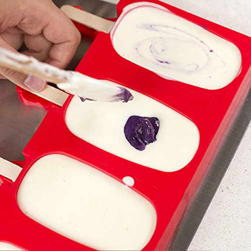 Pack of 2 ,3 Cavities Silicone Cute Ice Pop Mold with Lid,Ice Cream Maker Mold Cute Popsicle Mold with Sticks and Scouring Pad - Thumbnail 3