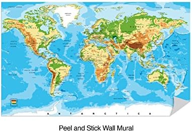 Large World Map Poster Color Print Peel and Stick. 18in X 30in. for School Classroom and Home. Great Tool for Students and Teachers. Educational Guide with Elevation Chart. #6102s