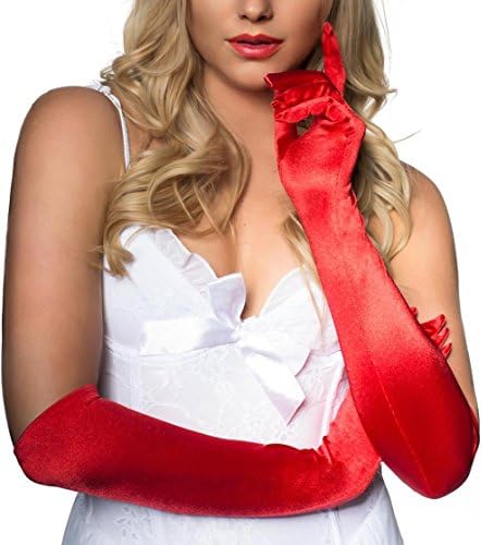 Women's Length Opera Satin Gloves Classic Evening Party Prom Costume Glove-Red,One Size