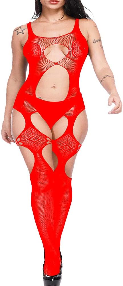 Women's Sexy Mesh Lingerie Hollow Fishnet Bodystockings Temptation Perspective Babydoll Bodysuit Underwear Nightwear Pajama Sleepwear Jumpsuit Sleepshirt for Ladies