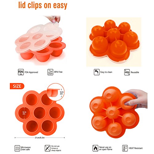 Silicone Egg Bites Molds for Instant Pot Accessories Fits Instant Pot 5,6,8 qt Pressure Cooker, Baby Food Container & Food Freezer Trays Ice Cube (Orange)