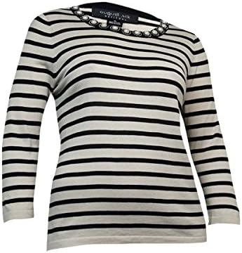 August Silk Women's Pearled Striped Knit Sweater (XL, Sugar/Black)