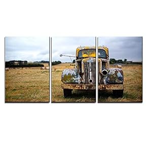 3 Piece Canvas Wall Art - Abandoned Old Fashion Car - Modern Home Art Stretched and Framed Ready to Hang - 16"x24"x3 Panels