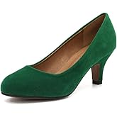 Women's Classic Round Toe Pumps, Mid Kitten Heel, Office Dress Shoes