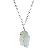OdrillionGems 925 Sterling Silver Pendant Necklace, Natural Raw Aquamarine Gemstones, Rough Energy Healing Crystals, March Birthstone, Rhodium Plated, Gift for Her, Valentine Gifts, Size 18inch