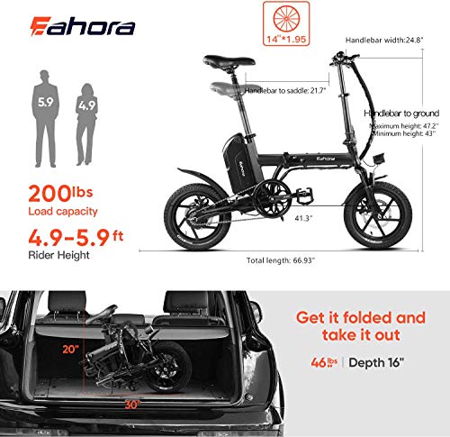Eahora X3 Folding Electric Bicycle 14'' Mini Electric Bike with Seat Suspension, Front Suspension Fork, 350W Motor 36V 10.4Ah Removable Lithium-ion Battery, Energy Saving Transmission System