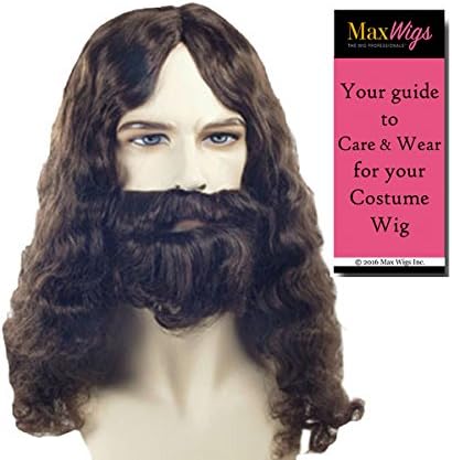 Special Bargain Biblical Set Color Brown - Lacey Wigs Full Wig Beard Mustache Jesus Christ Disciple Apostle Easter Theaterical QualityBundle with MaxWigs Costume Wig Care Guide