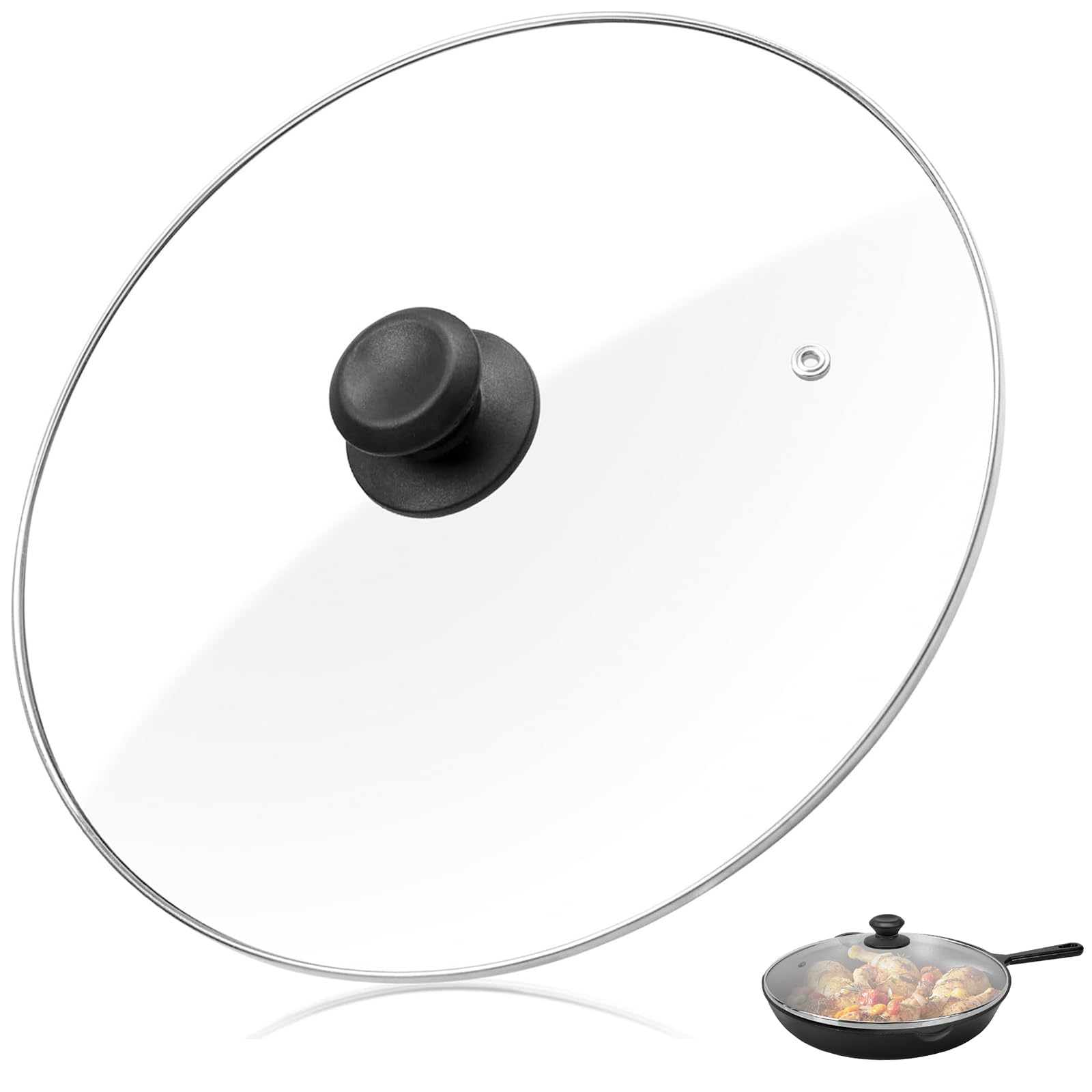 Photo 1 of 12 Inch Tempered Glass Pot Lid for Lodge 12” Cast Iron Skillets and 7 Quart Dutch Ovens, Round Glass Wok Cover Replacement for Frying Pan, 1 Pack