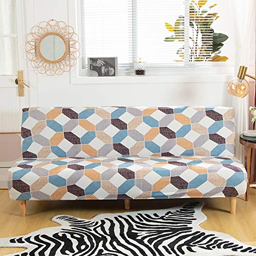 Mingfuxin Armless Sofa Bed Cover, Spandex Stretch Futon Slipcover Protector, Non-Slip Elastic Folding Couch Sofa Shield Fits for 2-3 Seater Folding Sofa Bed without Armrests(Printed #2849)