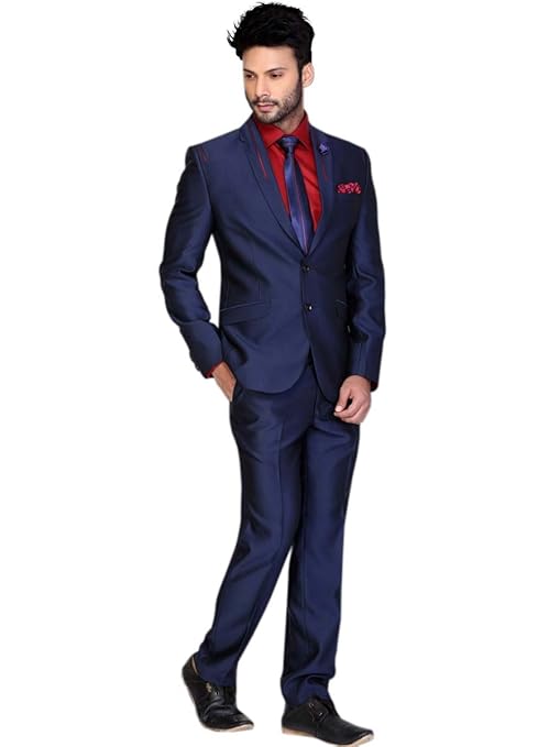Buy Bharat Plaza Men's Navy Blue & Red Polyester Suit Piece with Red