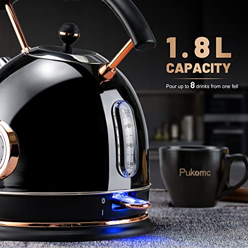 Pukomc Retro Electric Kettle 1.8L, Stainless Steel Portable Fast
