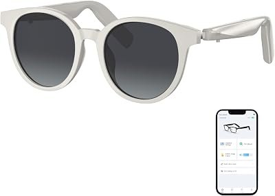 Occhiali Bluetooth,Occhiali audio intelligenti ad orecchio aperto con altoparlante e microfono, occhiali da sole polarizzati per uomini e donne (Marco Blanco + lente grigio)