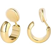 LEMEDO Clip On Hoop Earrings for Women 14K Gold Plated Non Pierced Chunky Clip On Huggie Hoops Adjustable No Piercing Fake Earrings