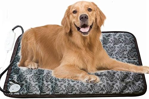 Pet Heating Pad Electric Heated Bed Warming Pad Outdoor Pet Bed Warmer For Dog House Heater Cat Puppy Animal Kitten Indoor Waterproof Adjustable Mat With Low Voltage Adapter (Flower)