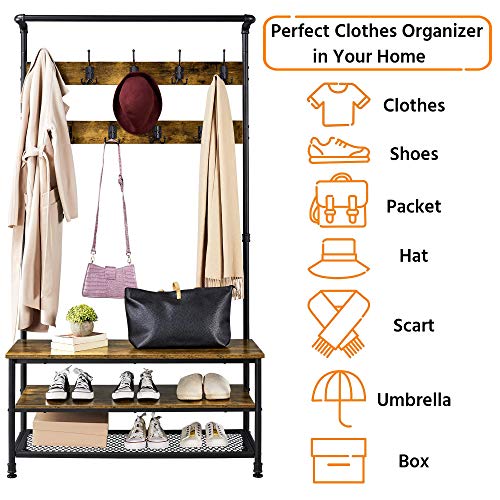 Yaheetech Hall Trees Coat Racks, 3in1 Entryway Coat Rack Shoe Bench