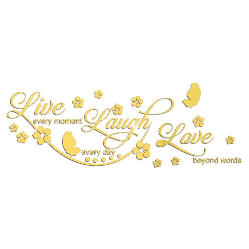 3D Acrylic Mirror Wall Stickers with 3D Butterfly Decor, DIY Live Love Laugh Flower Home Quotes Wall Decal for Decor Home Wedding Living Room Bedroom