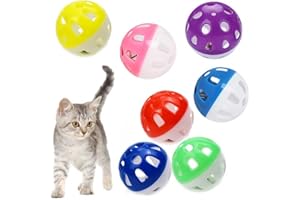 VOVIGGOL 12PCS 4CM Cat Toy Ball with Bell, Pet Ball Kitten Toy with Bell Cat Jingle Balls for Cats Kitten, Plastic Jingle Balls Pounce Chase Rattle Toys, Random Color