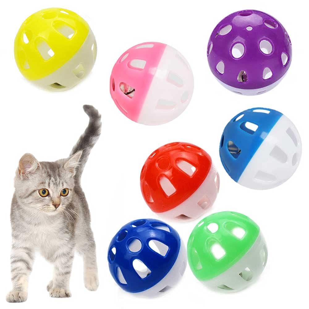 Darglino VOVIGGOL 12PCS 4CM Cat Toy Ball with Bell, Pet Bell Ball Kitten Toys Cat Jingle Balls for Cats Kitten, Plastic Jingle Pounce Chase Rattle Balls, Random Color