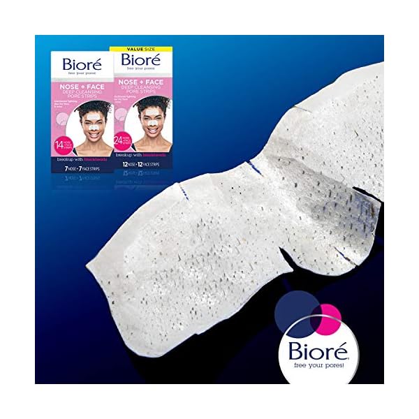 Bioré Nose+Face Blackhead Remover Pore Strips, 12 Nose + 12 Face Strips