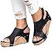 Ru Sweet Women's Sandals Peep Toe PU Belt Buckle Blocking Hook-Loop Fashion Wedges Sandals Summer Shoes Heel Sandal