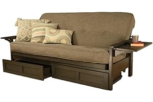 Kodiak Furniture Alamosa Full Size Futon Frame with Storage Drawers - Wood Sofa Sleeper Frame with Mattress Included in Linen Stone Gray Color