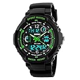 Takyae Kids Watch Sport Multi Function 30M Waterproof LED Alarm Stopwatch Digital Child Wristwatch for Boy Girl S- Green