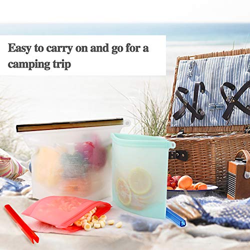 Reusable Silicone Food Storage Bags (Set of 6)-2xLarge 50oz, 2xMedium 30oz, 2xSmall 16oz, Sungwoo Airtight Seal Food Bag for Sandwich, Fruits, Liquid, Snack, Freezer, Microwave, Dishwasher Safe