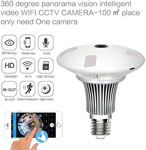 mobilegear Small Wireless Ip 130 w 360 Panoramic View spy WI-FI Bulb Hidden Camera lamp