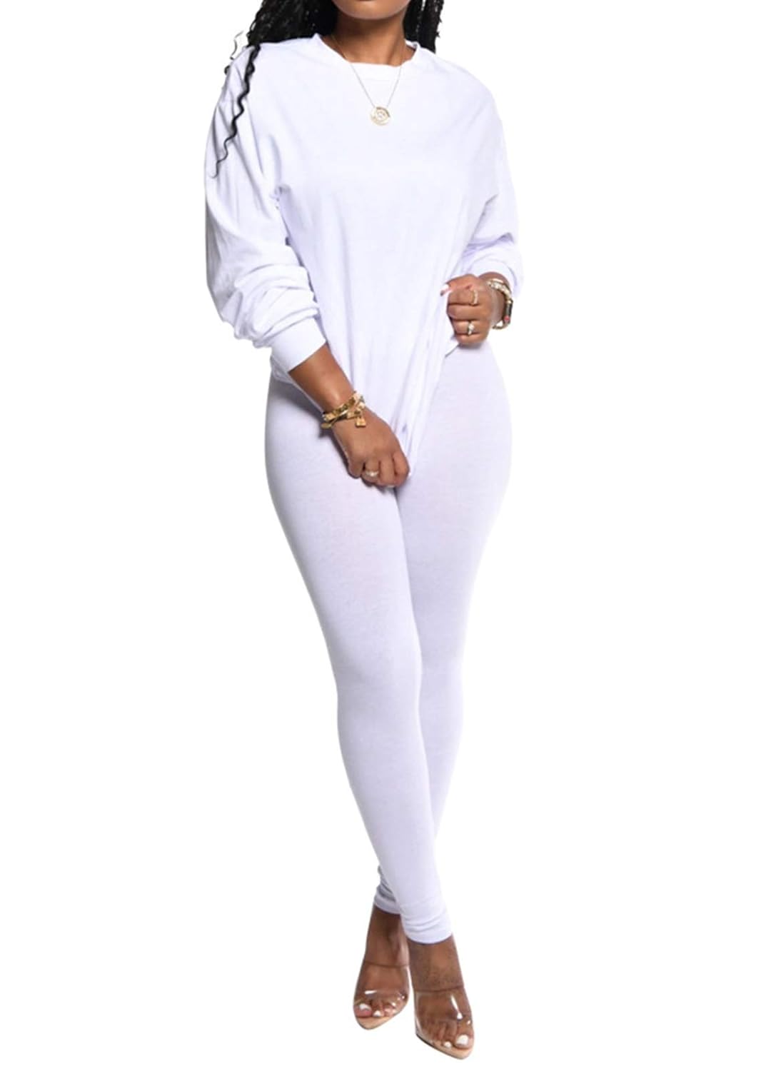 Buy 2 Piece Sweatsuits for Women Crewneck Long Sleeve Loose Tops