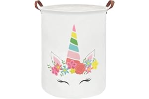 ESSME Unicorn Hamper,Unicorn Laundry Basket Collapsible Canvas Waterproof Girls Hamper for Girls Unicorn Room Decor, Nursery Hamper,Gift Baskets,Toy Box,Bedroom,(unicorn decor)