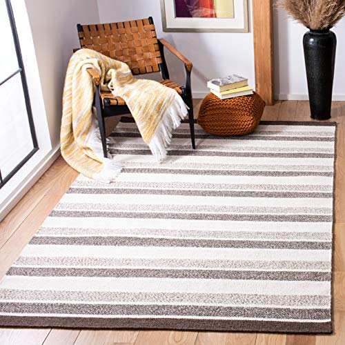 SAFAVIEH Kilim Collection Area Rug - 5' x 8', Ivory & Brown, Handmade Stripe Re…