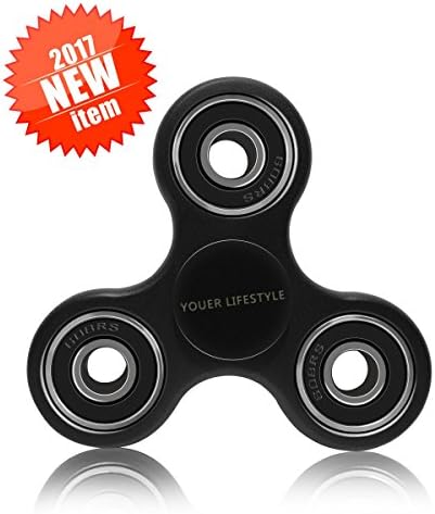 New 2017 2nd Generation Tri Spinner Fidget Toy Non 3D Printed Fidget Toys Premium Quality Hand Spinner Focus Toy for ADD ADHD Kids &amp; Adults By Youer Lifestyle (Black)