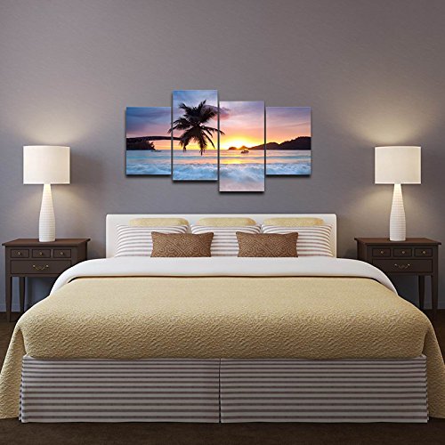 Pyradecor-Sunrise-Beach-Theme-Canvas-Prints-Wall-Art-Ocean-Sea-Pictures-Paintings-for-Living-Room-Bedroom-Home-Office-Decorations-Modern-4-Piece-Stretched-and-Framed-Seascape-Giclee-Artwork Pyradecor Sunrise Beach Theme Canvas Prints Wall Art Ocean Sea Pictures Paintings for Living Room Bedroom Home Office…