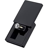 MONOLIX Slim Engagement Ring Box, Thin Unique Sliding Lid, Elegant Discreet Secret Surprise Marriage Wedding Proposal Case (Black, MAXI)