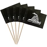 stidsds 100 Pcs Dont Tread On Me Flag Gadsden Toothpick Flags Mini Small Black Gadsden Cupcake Toppers Stick Flags Banner Party Cocktail Fruit Decoration