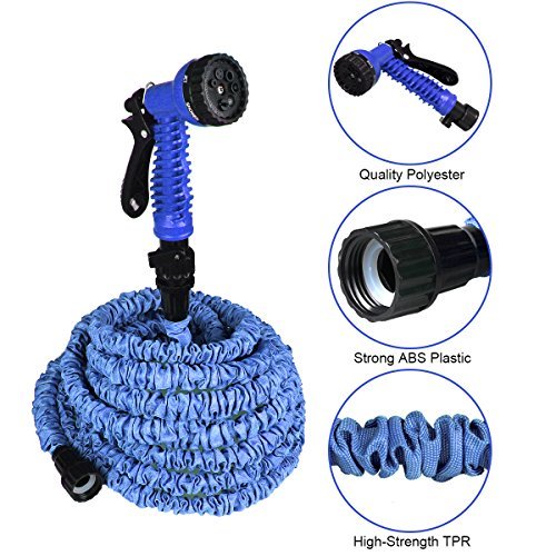 CampFENSE Garden Hose 7 Spray Modes with Storage Bag 50FT or 75FT Expandable Extra-Strength Latex Water Shrinking Hose Adjustable Durable Flexible Magic Hose (75FT, Blue)