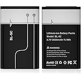 2 Pcs BL-5C Battery, 3.7V 3000mAh Rechargeable BL-5C Battery for Nokia, Household Radio