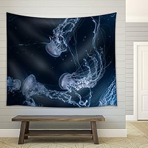 Jellyfishes in Deep Ocean - Fabric Wall Tapestry Home Decor - 51x60 inches