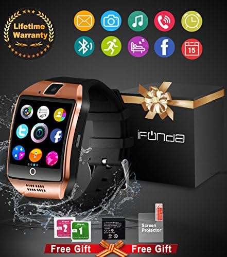 Bluetooth Smart Watch With Camera Waterproof Smartwatch Touch Screen Phone Unlocked Watch Cell Phone Smart Wrist Watch Cell Phone Watch For Android Phones Samsung IOS Iphone 7 Plus 6S (Black)