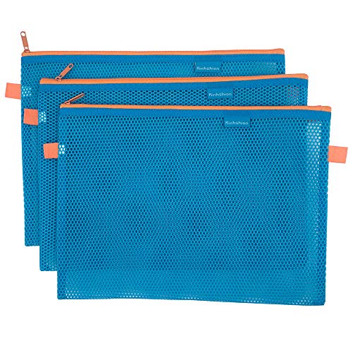Mesh Zipper Pouch Travel Bags with Zipper Clear Zipper Pouch Small Organizer Bag Zipper Folder Bag Cosmetic Bags Travel Storage Bags, Colour Random (A4-3PCS-Blue) - Thumbnail 6