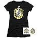 PopFunk Classic Harry Potter Hufflepuff Logo Teen Juniors Womens Premium Cotton Cap Sleeve Graphic T-Shirt & Stickers (X-Large)