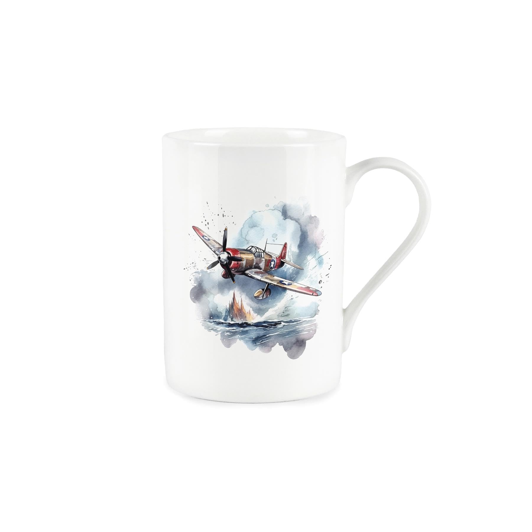 Purely Home WW2 Planes Mug - Fighter Plane Scene - Bone China White Mug Coffee/Tea Present Gift