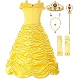 ReliBeauty Little Girls Layered Princess Costume Dress up with Accessories, Yellow, 5-6/130