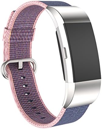 Aiiko Compatible Fitbit Charge 2 Bands Nylon Watch Band Replacement Fitness Strap for Men Women, Excerise Bands with Classic Metal Clasp and Connector for Fitbit Charge2 Smart Watch, Pink