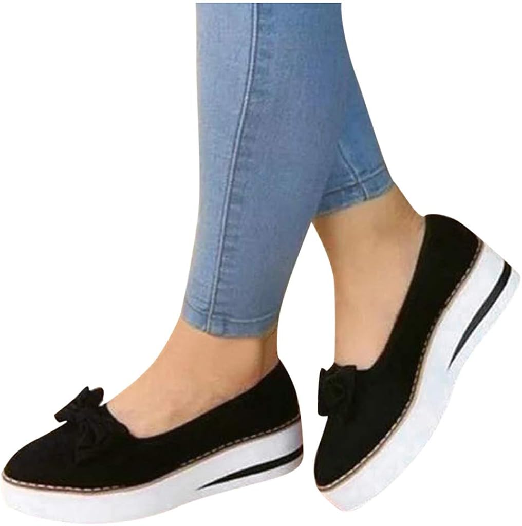 womens breathable suede round toe slip on platform shoes