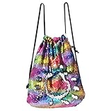 MHJY Sequin Bag Unciorn Drawstring Bag Mermaid Backpack Sparkly Gym Dance Bag Reversible Flip Sequin Bling Backpack for Hiking Beach Travel Bags