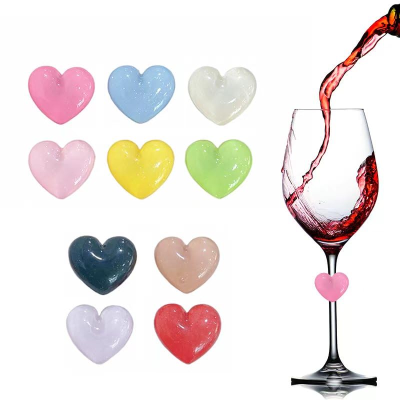 Photo 1 of 10Pcs Colorful Bling Heart Wine Glass Markers Charms, Lovely Drink Markers for Drinks Tags for Bottles, Cute Cup Labels Suitable for Wine Glasses Champagne Glasses and Beverage Decor