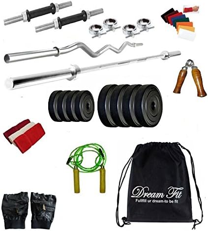 dreamfit 14 kg home gym with 4 rods (1x5ft, 1x3ft), gym backpack and acc