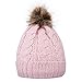 GRAMONI Men/Women's Knit Beanie Cap Winter Warm Hand Knit Faux Fur Pompoms Beanie Hat (Light-Pink)